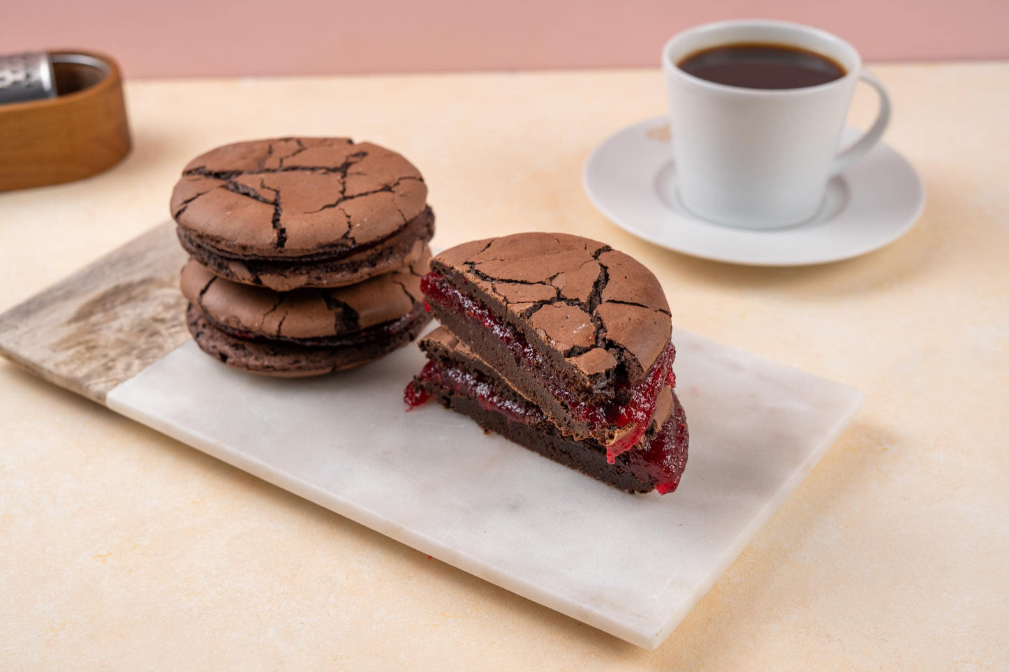 Raspberry Brownie Sandwich Cookies, Homemade Chocolate Dessert, Gourmet Bakery Treats, Wedding Treats