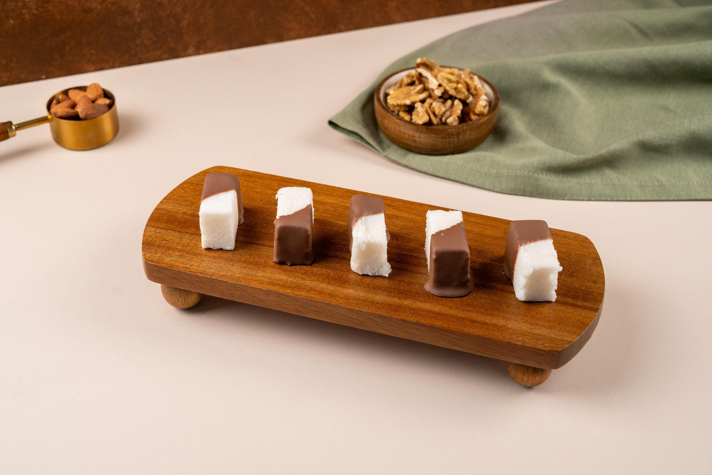 Coconut Marquise Dessert, Milk Chocolate Dipped Coconut Sweet, Gourmet Turkish Dessert Bites, Fresh Bakery Treat